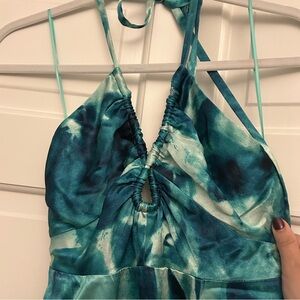 Beautiful silk green tie dye satin maxi
